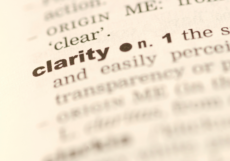 Photo of a page of a dictionary with the word clarity highlighted